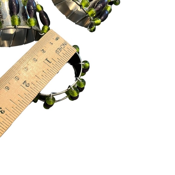 11 Handmade Purple Green Glass Beaded Chrome Oval Napkin Rings - Picture 3 of 6